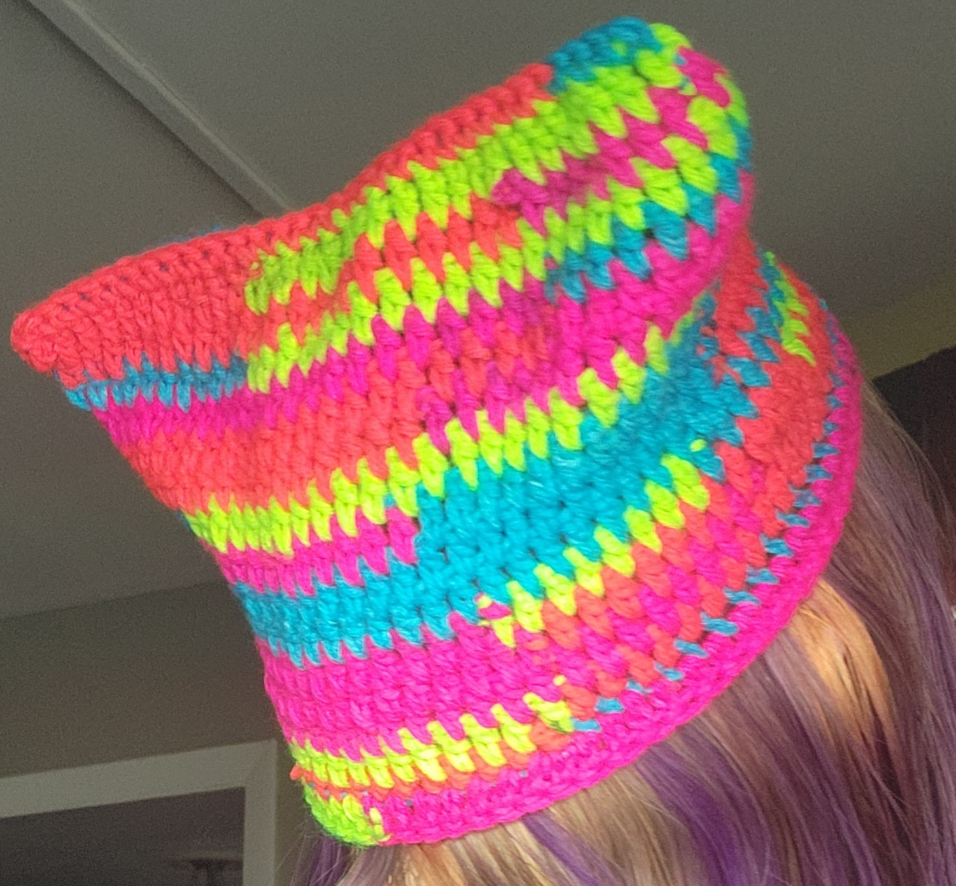 neon rainbow cat beanie