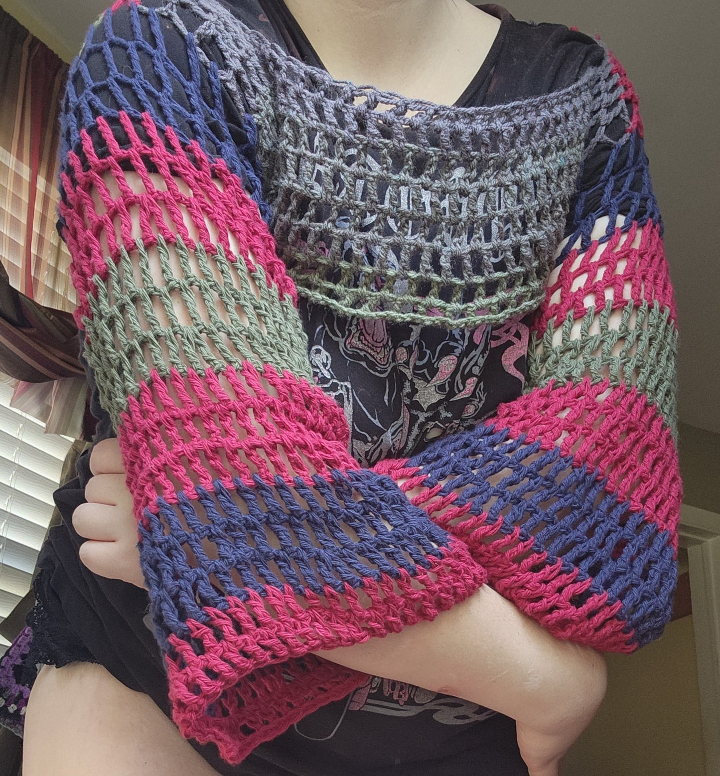 multicoloured fairy bell sleeves shrug