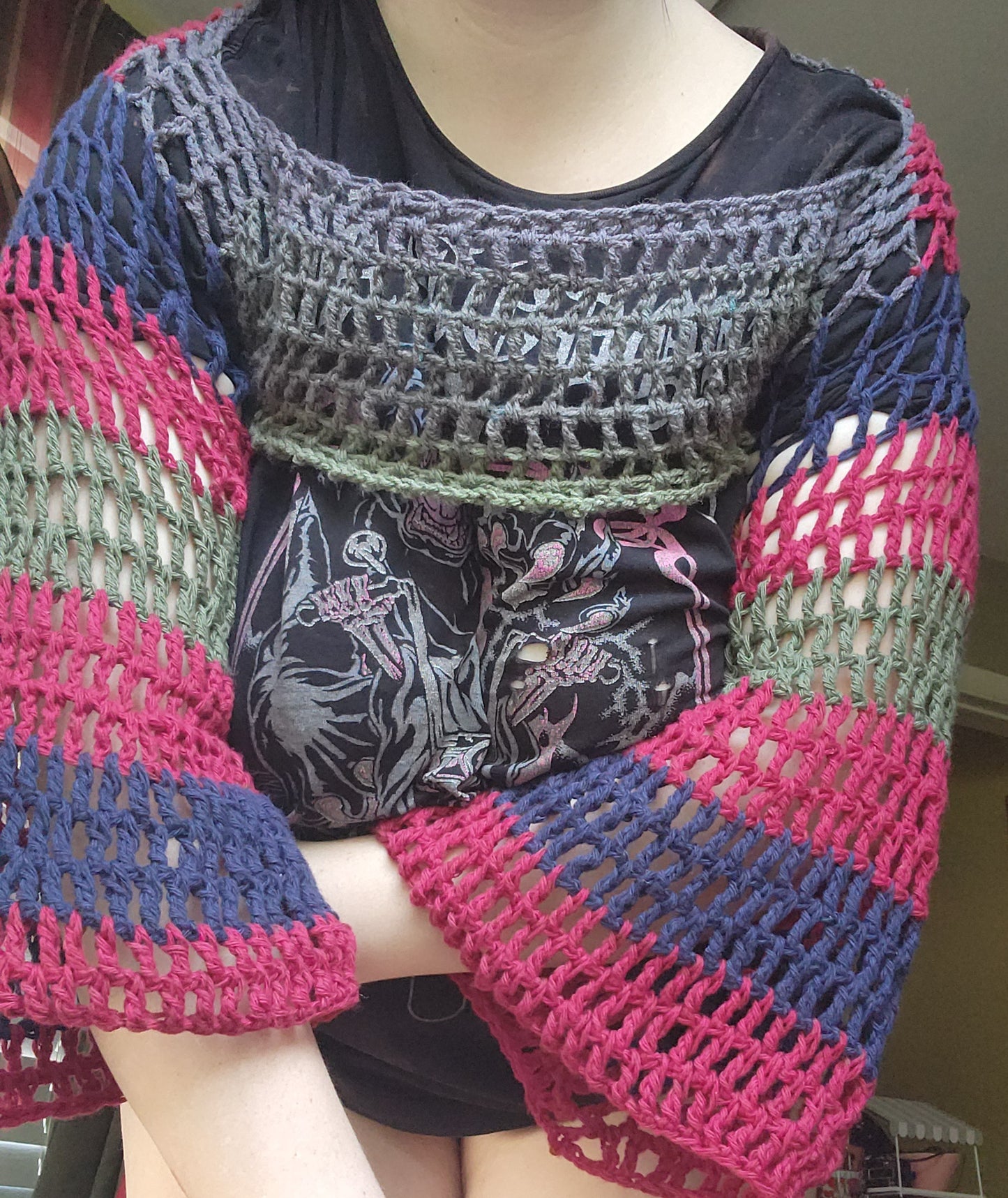 multicoloured fairy bell sleeves shrug