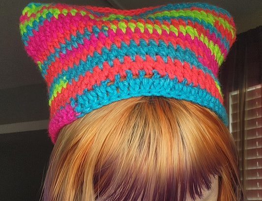 neon rainbow cat beanie