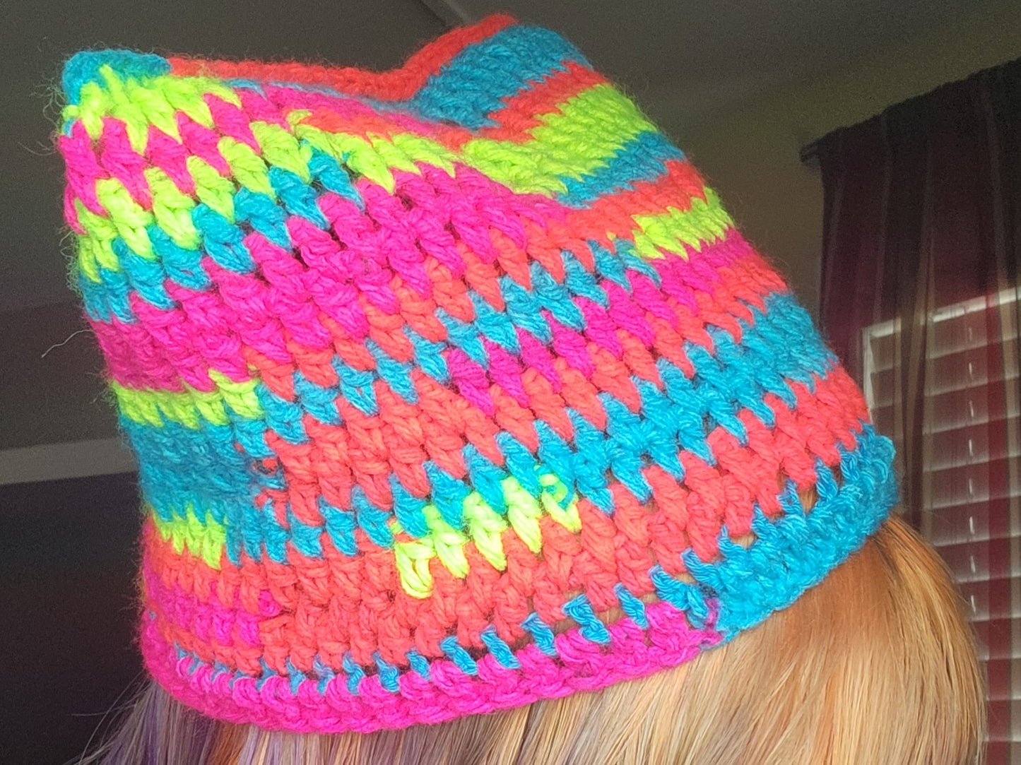 neon rainbow cat beanie