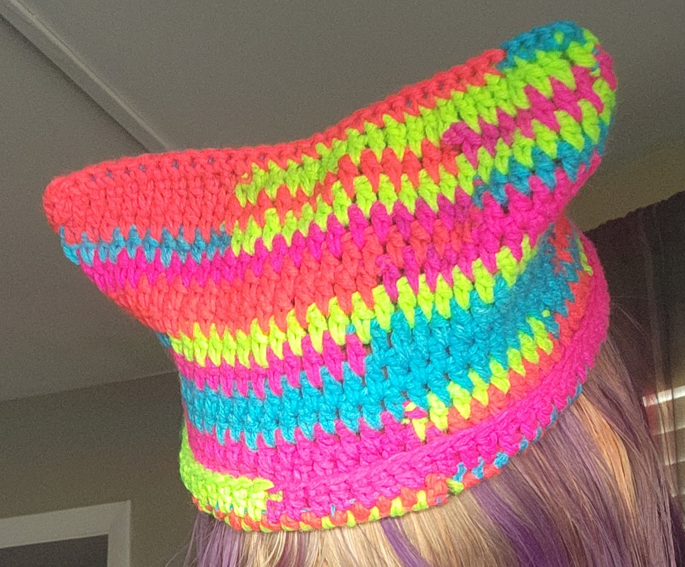 neon rainbow cat beanie