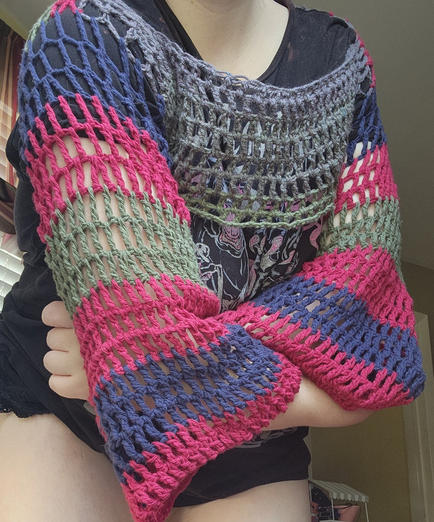 multicoloured fairy bell sleeves shrug