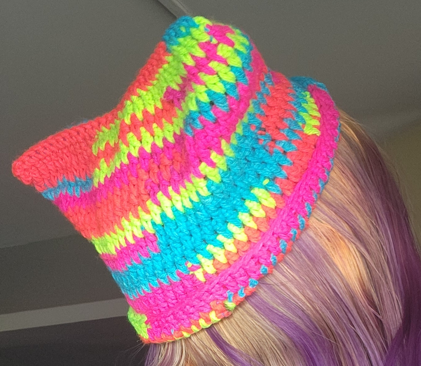 neon rainbow cat beanie