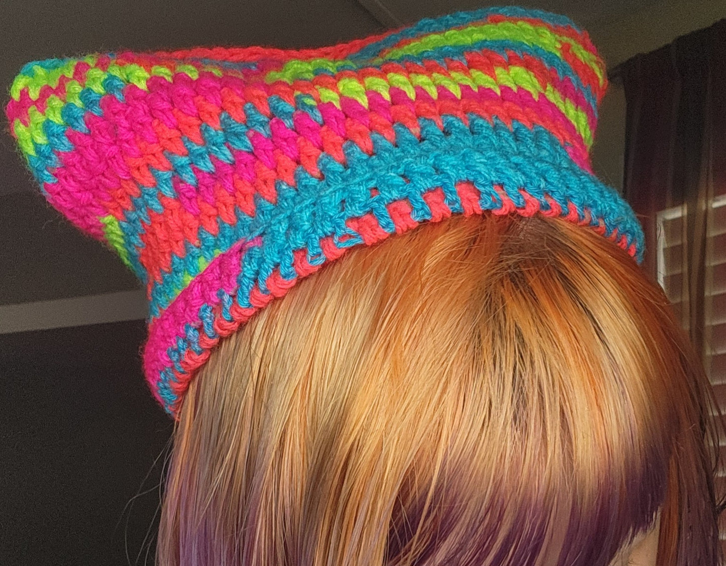 neon rainbow cat beanie