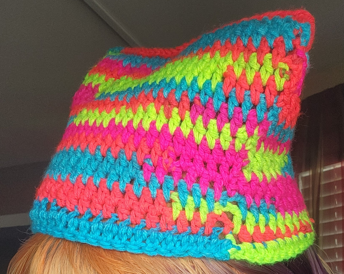 neon rainbow cat beanie